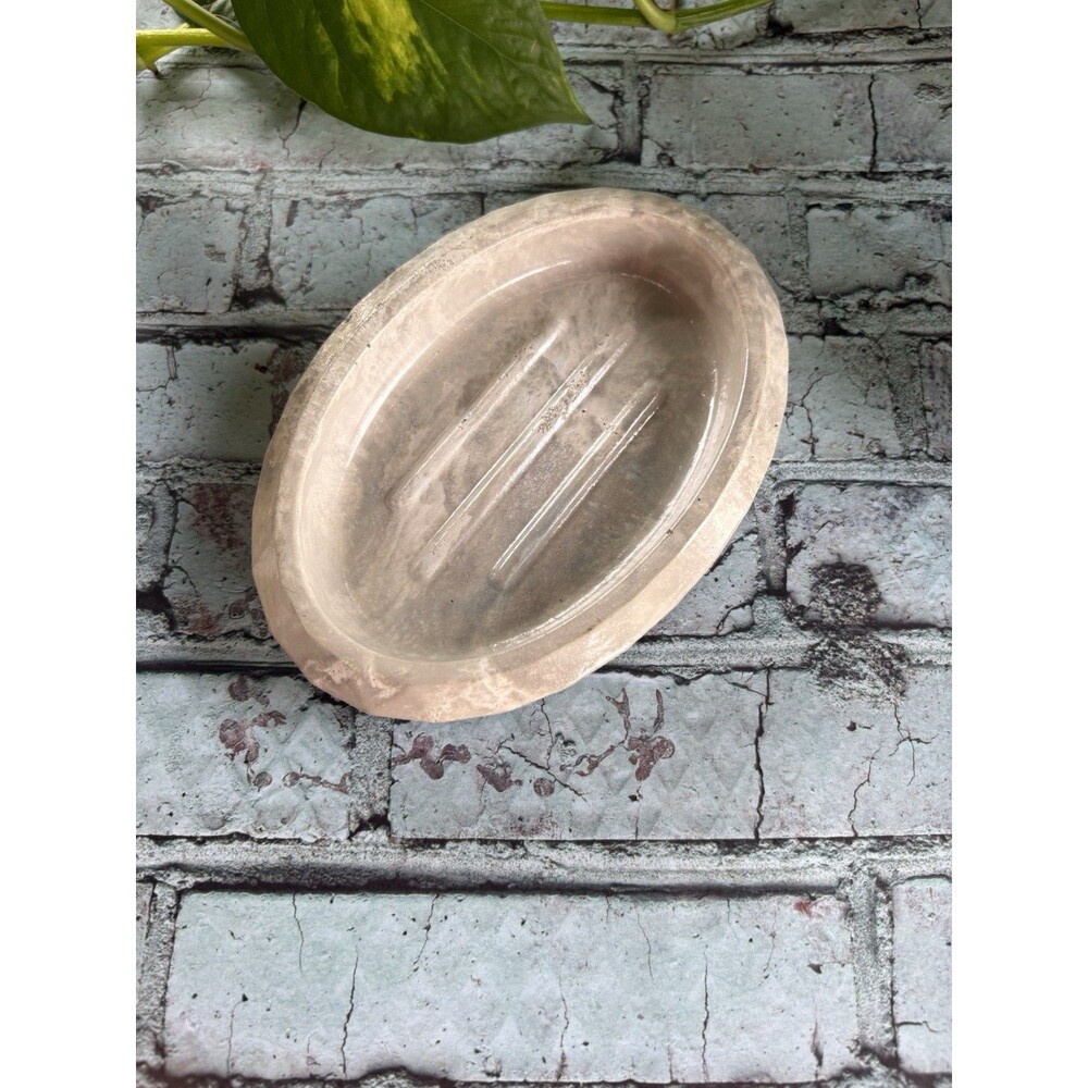 Handmade Soap Dish Cement Soap Holder Oval Bathroom Kitchen Marbled White